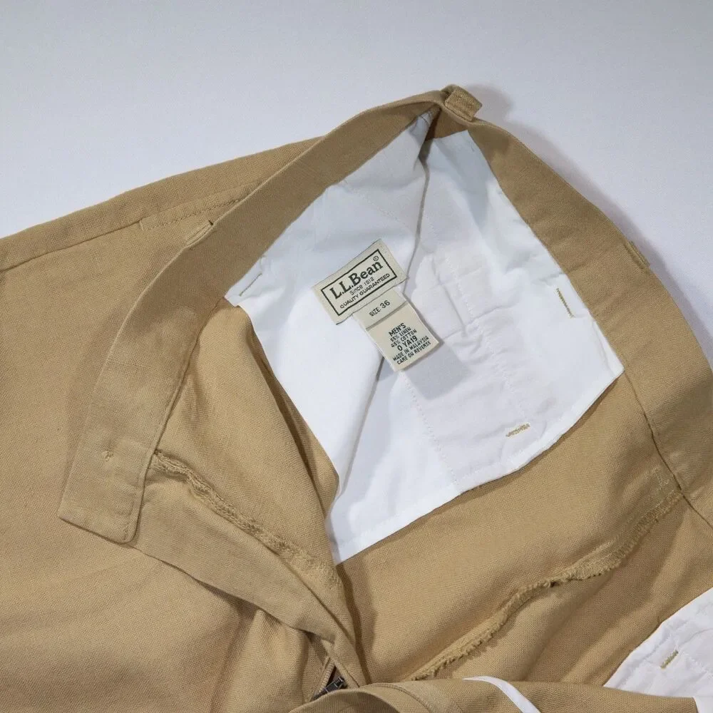 LL Bean Mens 36 Linen Cotton Blend Shorts Flat Front Casual Summer Khaki Tan 8